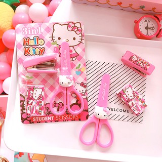 Hello Kitty Cartoon Kids Scissors + Stapler 3-in-1 Stationery Staple Set