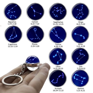 12 Constellation Keychain Fashion Double Side Cabochon Glass Ball Keychain Zodiac Signs Keyring Key Chains Birthday Gift
