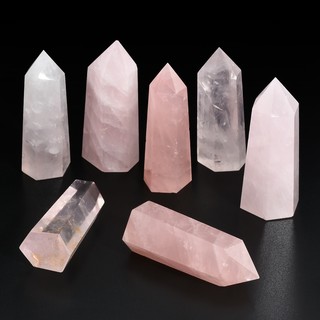 100% Natural Rock Pink Rose Quartz Crystal Stone Point Healing Wand