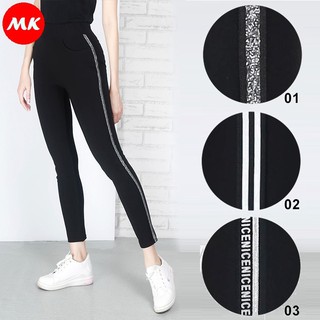 🔥Ready Stock🔥 MK Women's Legging Pants / Strong Elastic Gold And Silver Striped Elastic Legging Pants [P24/907]