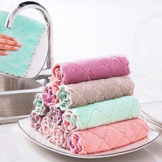1PC Double Layer Coral Velvet Cleaning Cloth Dishcloth, absorbent cloth, non-stick oil, scouring pad, kitchen dish towel, table wipe, towel（random color）