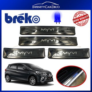 BREKO Perodua Myvi 2018-2020 Blue LED Stainless Steel Door Side Sill Step Plate