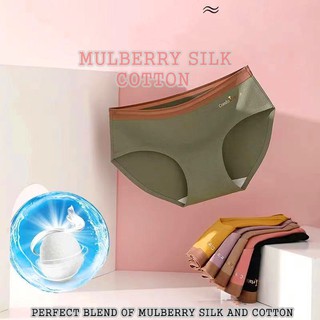 【Ready Stock&Perak】New Silk Underwear Women's Cotton Antibacterial Non-Trace Mid-Waist Breathable Briefs