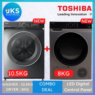 [NEW 2021] Toshiba 10.5KG Inverter Front Load Washer TW-BK115G4M (SK) + Toshiba 8KG Condenser Dryer TD-K90MEM (SK)