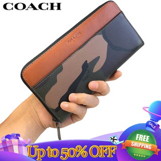 Coach Fashion Men Business Zipper Clutch Leather Coin Purse Long Card Wallet 75099