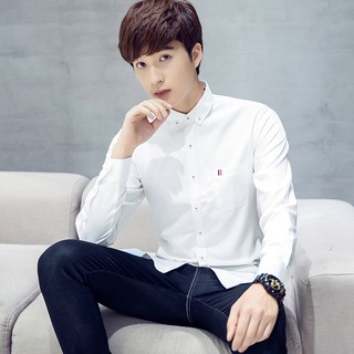 Long Sleeve Shirt Mens Plain Casual Blue Office Shirts Korean Slim Shirt Baju White Kemeja Lelaki [Ready Stock]