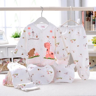 IU 5Pcs Newborn Infant Baby Pajamas Toddler Shirt+Pants+Bib+Hats Outfits 0-3 Months (3)