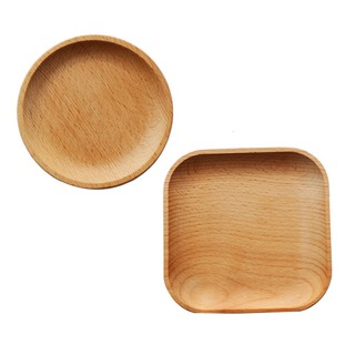 12Cm Wooden Plate Tray Round Square Saucer Serving Dinnerware Cake Home Dessert