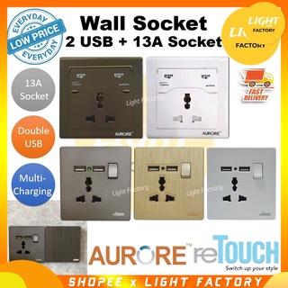 AURORE Wall Socket with Dual USB Port / SIRIM APPROVED RETOUCH Ultra Rimless 13A Multiple Switch Socket with Double USB (1)