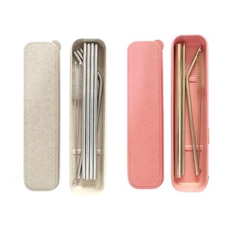 Box Packing Stainless Steel Reusable Bend Indent Straight Straws+Cleaner Brush
