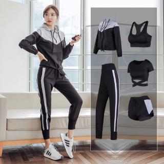 👉READY STOCK + 🎁👈*5 piece set* Women's Yoga suit 2020 new professional sexy fashion net red running fitness suit
