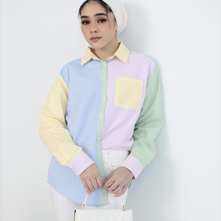[VANORA] Rainbow Plaid Contract Colour Shirt Blouse Kemeja Malaysia Readystock