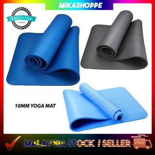 10mm Yoga Mat (183x61x1cm) Extra Thick Non-Slip Free Carry Strap Pelapik Senaman