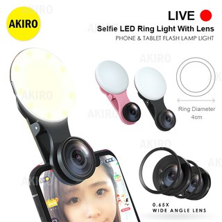 AKIRO 3 in 1 Rechargeable Selfie Flash Light 0.65X Wide Angle Macro Lens Phone