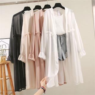 S-4XL Plus Size Long Cape Solid Korean Style Women Clothing Fashion Outerwear Casual Beach Sunscreen Loose Cape