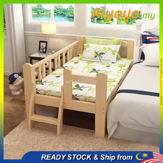Wooden Baby Bed Baby Cot Katil Bayi Attached to Parents Bed w/Staircase Sleep Bedroom Guard Rails Wooden Infant Toddler