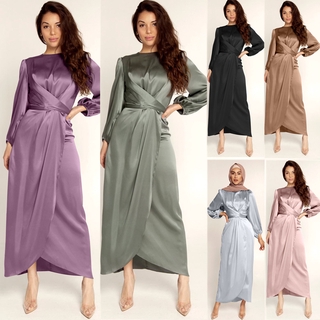 SUNNI Fashionable Muslimah Satin Dresses, Soft and Elegant Corset Dresses Long