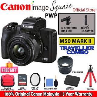 Traveller Package !! Canon EOS M50II M50 Mark II Mirrorless Digital Camera 15-45mm Lens (CANON MALAYSIA WARRANTY)