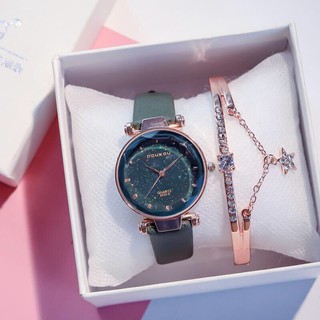 Women Watch+Free Bracelet+Gift Box Fashion Women Watch Leather Strap Trend Star Student Quartz Watches