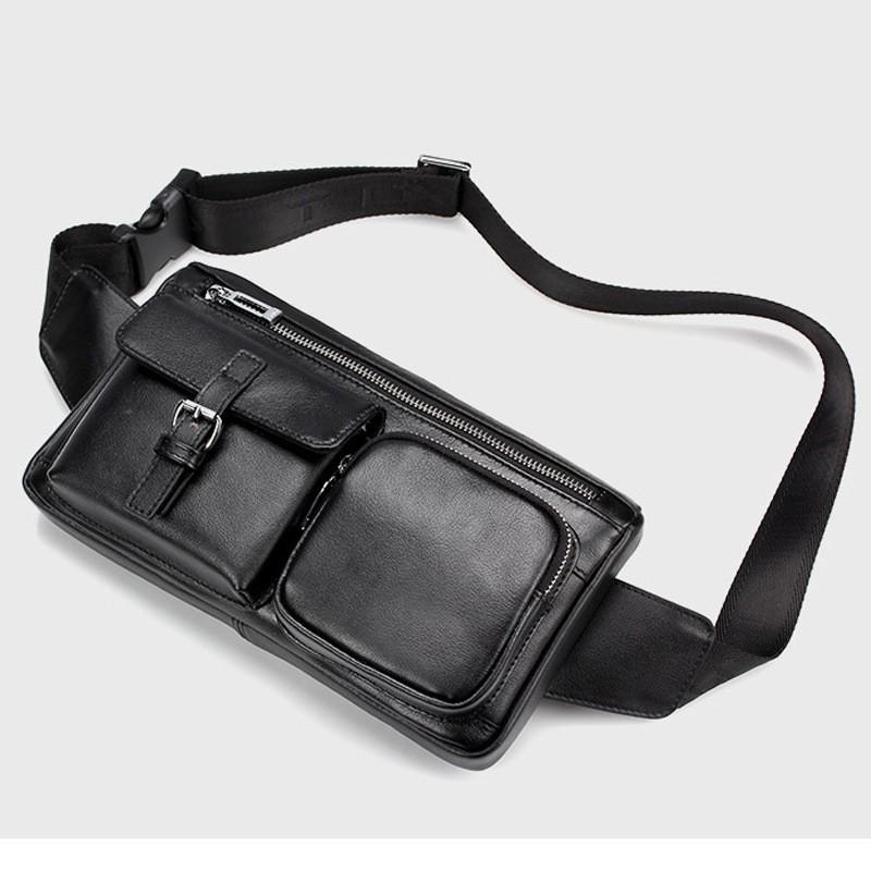 Men Black Fanny Pack Leather Chest Bag Belt Bag Box Type Bum Bag Vintage Fannypack Fashion Brand Waist Bag Bum bag