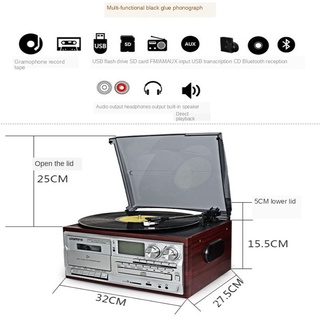 Hot Spot 3 Speed Bluetooth Vinyl Record Player Vintage Turntable CD&Cassette Player AM/FM Radio USB Recorder Aux-in RCA Line-outImmediate