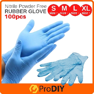Latex Nitrile Rubber Disposable Glove 100pcs Sarung Tangan Kebersihan Virus Bacteria S M L XL ( Powdered / Powder Free )