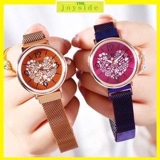 Luxury Love Heart Quartz Wristwatches Casual Women Stainless Steel Magnet Buckle Watches