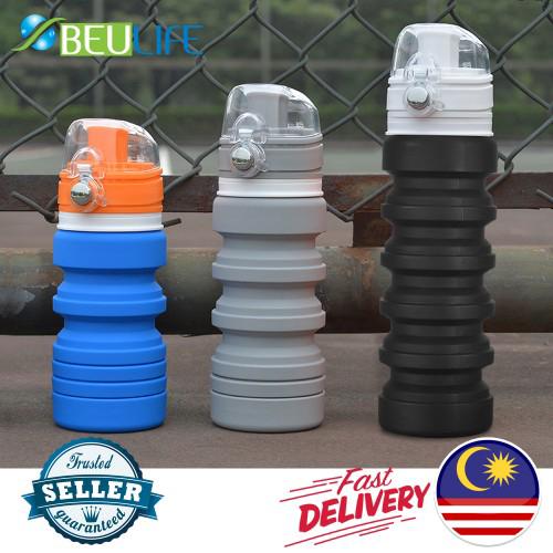 BEULIFE 500ml Collapsible Silicone Water Bottle Food Grade Silicone Sport Bottle Drinking Bottle