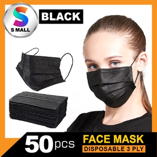 S MALL 50PCS Face Mask Disposable 3ply Face Mouth Mask Filter (BLACK)