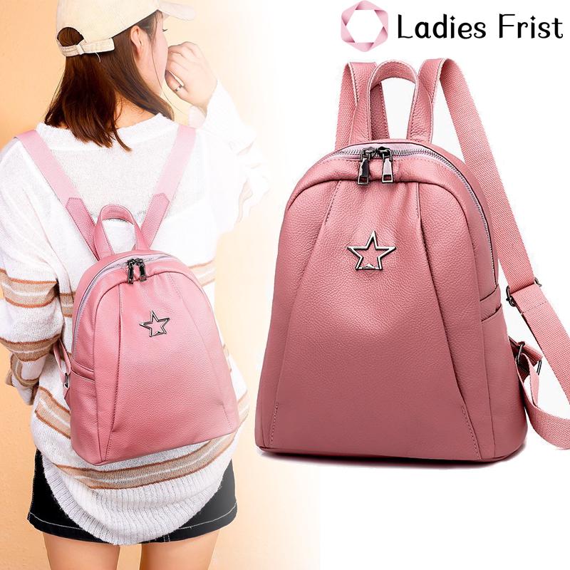 Fairy Pink Leather Women Backpack Fashion Design Women Bag School Backpacks