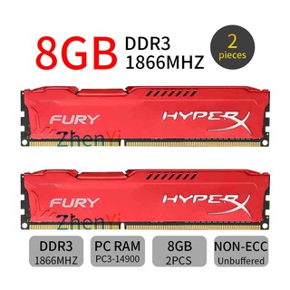 HyperX® FURY Desktop RAM 16GB 2pcs 8GB DDR3 1866MHz PC3-14900 240Pin 1.5V PC MEMORY Red AD38 DIMM