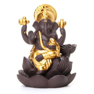Ceramic lotus Gold Ganesha Elephant Incense Burner Backflow Incense Holder
