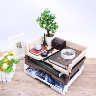 A4 Paper Superimposed Desktop Files Storage Rack Box Plastic Letter Tray Office