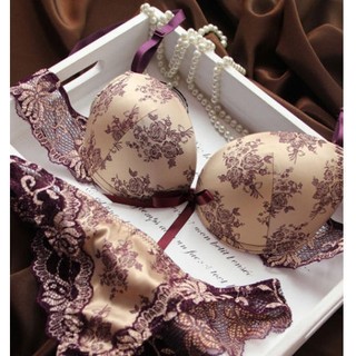 Womens Sexy Underwear Satin Print Lace Embroidery Bra B C D Cup