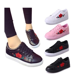 Ready Stock! Women Korean embroidery flowers shoes student shoes sports shoes