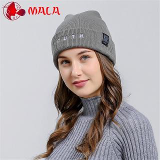 Letter Embroidered Men Women Baggy Wool Knit Ski Beanie Hat