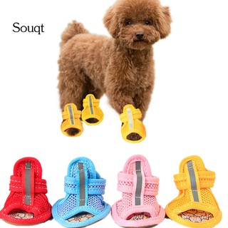 SQ 4Pcs Rubber Sole Mesh Cotton Breathable Anti-Skid Pet Shoes Dog Puppy Sandals (1)