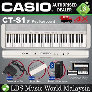 Casio CT-S1 61 Key Portable Bluetooth Digital Keyboard Electronic Music Piano - White (CTS1 CT S1)