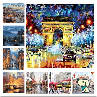 YOYO 数字油画 DIY oil painting Framed paint by number Paris/bus/Venice /Sea/tree/Flower/ Street Y02