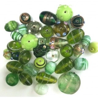 Handmade Semi-Lampwork Glass Beads, Mixed Shapes & Size, *Olive & Green*