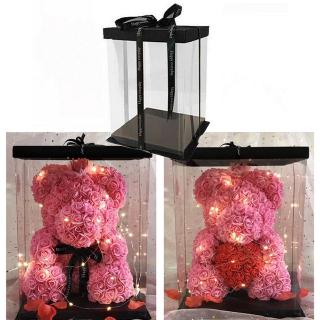 17X17X29cm Transparent Packing Box for Teddy Rose Bear Artificial Flowers as Wedding Birthday Valentine Gifts