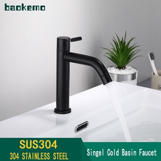BAOKEMO Single cold black bathroom basin basin top faucet cold water 304 stainless steel art basin under table faucet