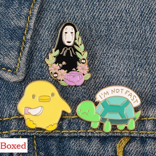 (Boxed) Anime Turtle / Chicken / Ghost Enamel Pins Creative Cartoon Brooch Denim Jacket Lapel Pins Cute Schoolgirl Backpack Accessories HEZI053