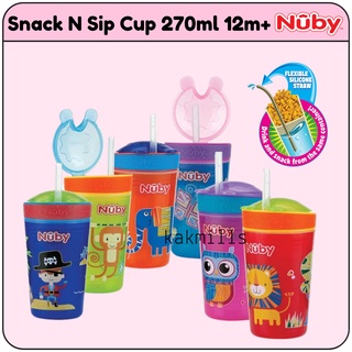 NUBY Snack N Sip 270ml Printed Cup With Thin Straw And Snap Cup