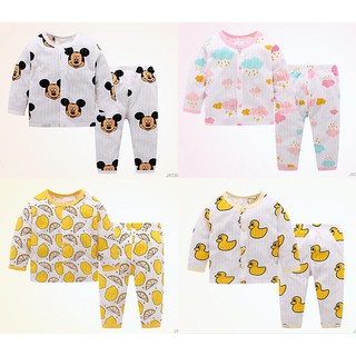 2PCS Baby Sleepwear Romper Boys Girls Cartoon Long Sleeve Pyjamas Clothing Suit