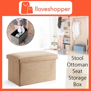 Stool Storage Box Foldable Storage Ottoman Fabric Foot Stool Seat Footrest Folding Storage Box