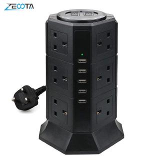 Tower Power Strip Vertical 2/3 Layer UK Plug Outlet Sockets with USB Charging Surge Protector 6.6ft/2m Extension Cord