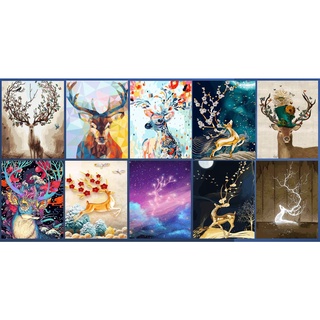 Deer Collections With Frame Painting DIY Digital Oil Paint By Numbers On Canvas Home Deco Color Water Brush Art Animal