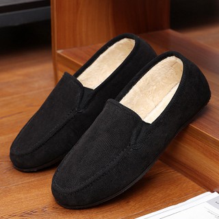 ◇Winter men's cotton shoes old Beijing cloth one foot lazy plus velvet thick warm casual bean men
