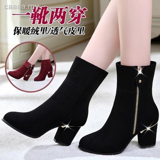 Chinese Boots woman 2019 autumn/winter new Inverness high heel side zipper scrub & amp; bare large code with coarse and